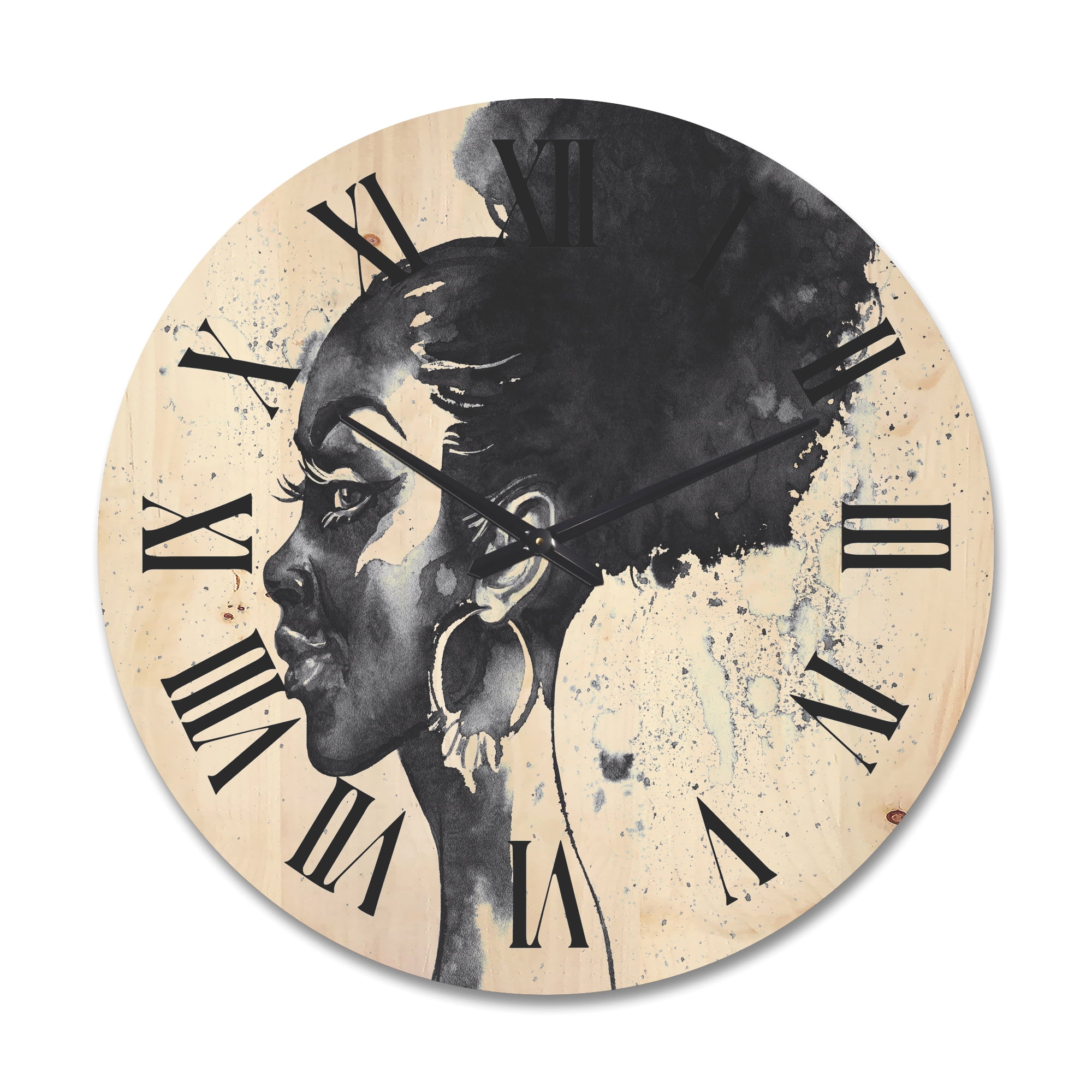 Designart 'Black and White Portrait of African American Woman I' Modern Wood Wall Clock