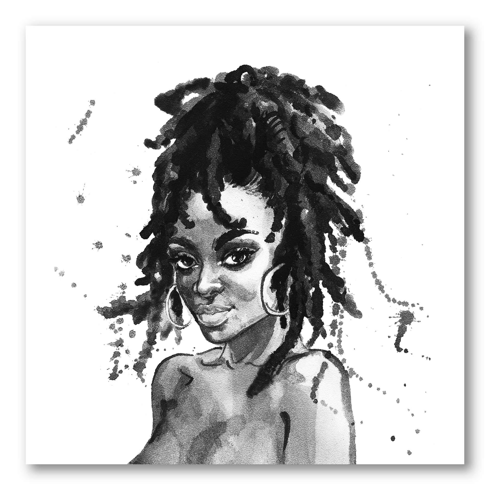 Designart ' Black and White Portrait of African American Woman II ' Modern Canvas Wall Art Print