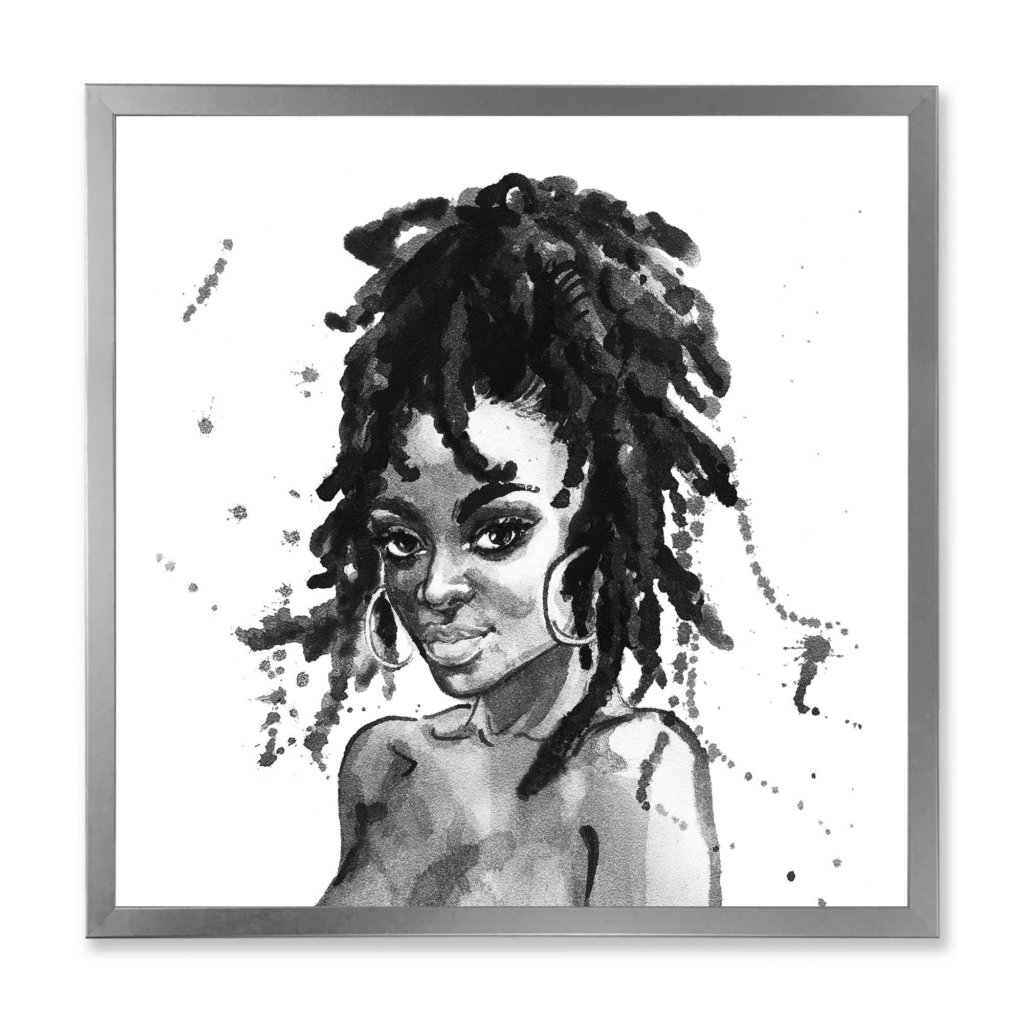 Designart 'Black and White Portrait of African American Woman II' Modern Framed Art Print