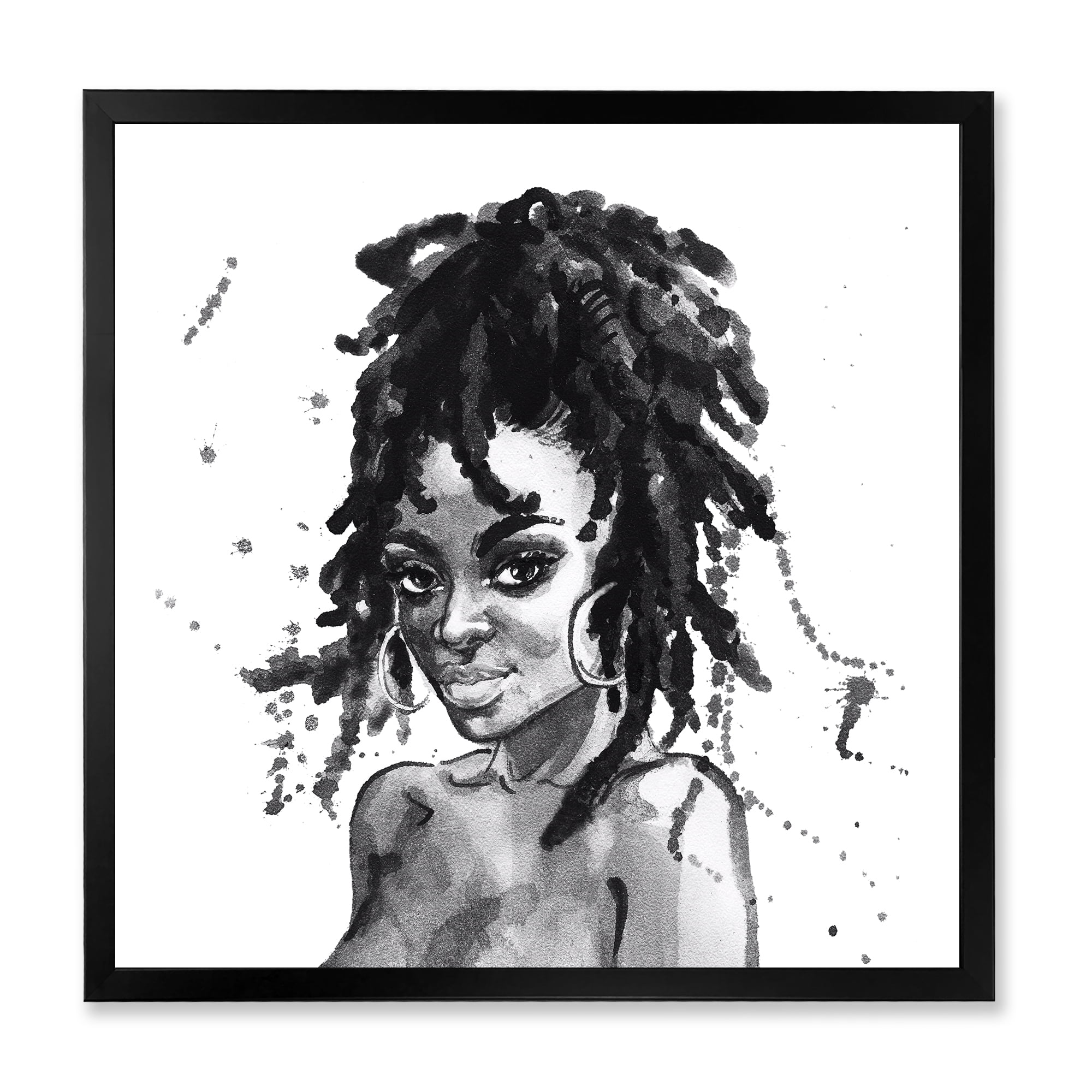 Designart 'Black and White Portrait of African American Woman II' Modern Framed Art Print