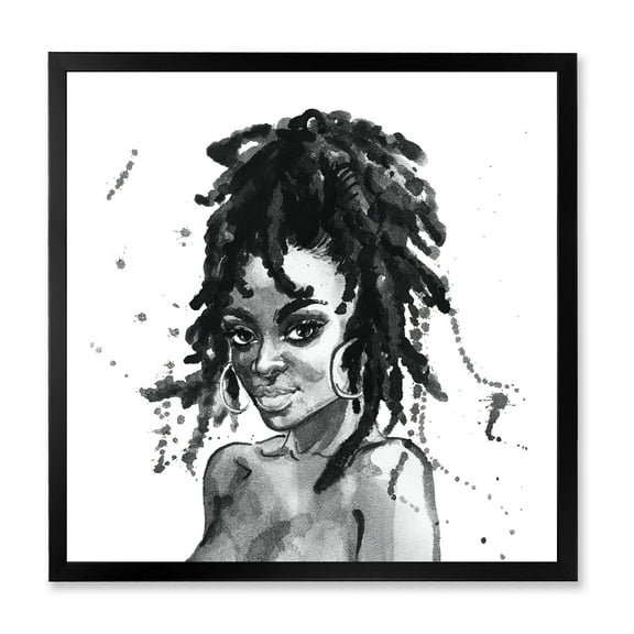 Designart 'Black and White Portrait of African American Woman II' Modern Framed Art Print