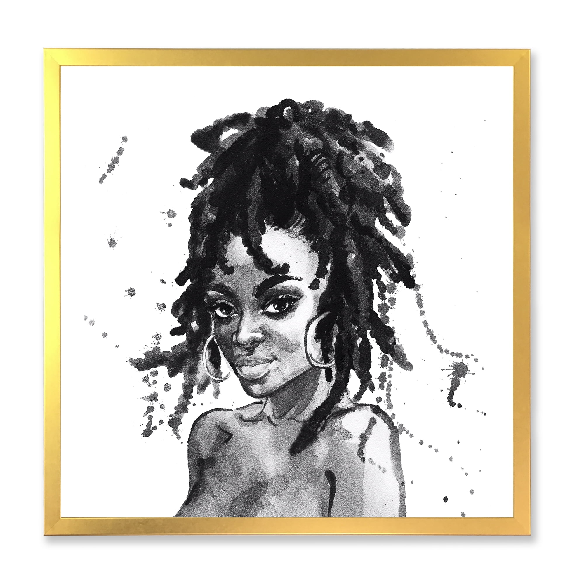 Designart 'Black and White Portrait of African American Woman II' Modern Framed Art Print