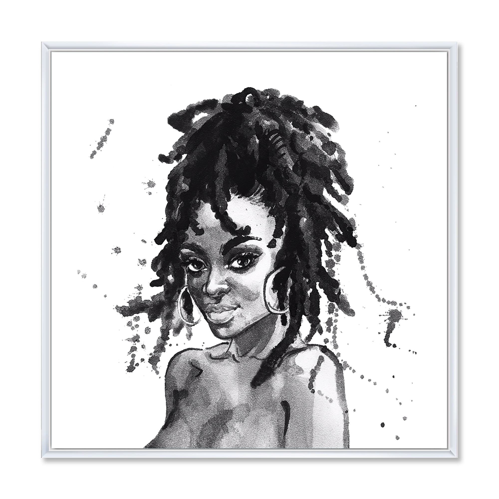Designart 'Black and White Portrait of African American Woman II' Modern Framed Canvas Wall Art Print