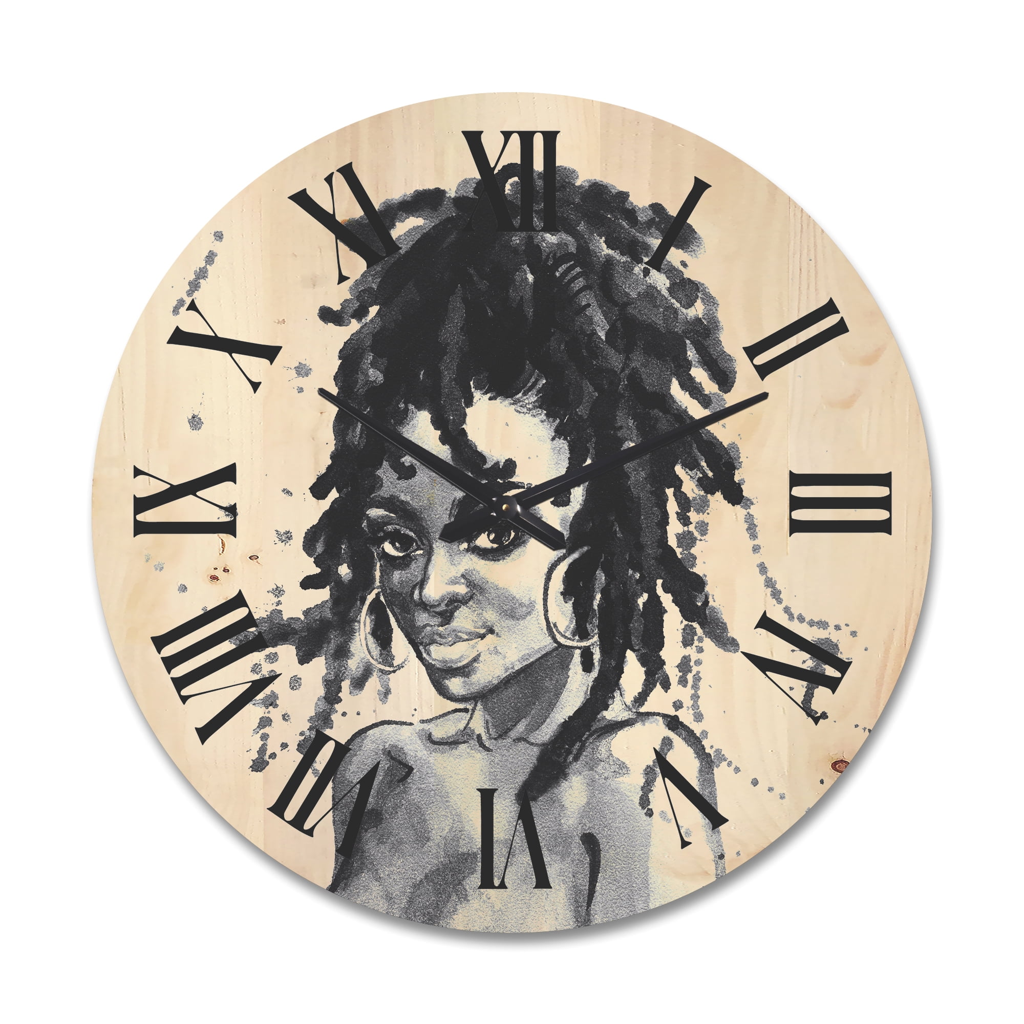 Designart 'Black and White Portrait of African American Woman II' Modern Wood Wall Clock