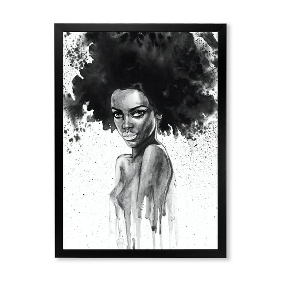 Designart 'Black and White Portrait of African American Woman III' Modern Framed Art Print