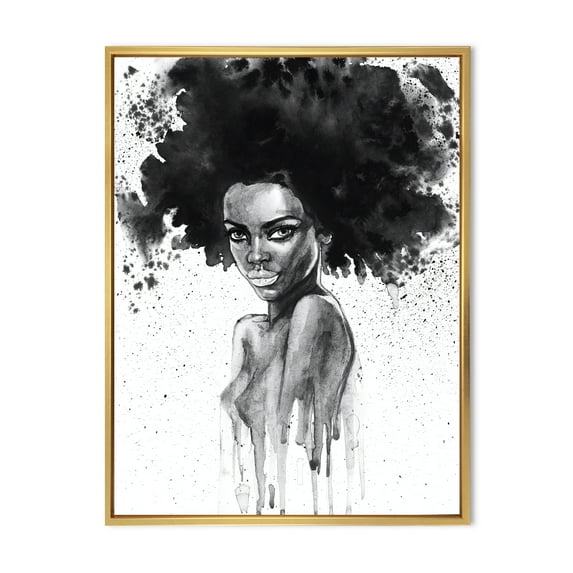 Designart 'Black and White Portrait of African American Woman III' Modern Framed Canvas Wall Art Print