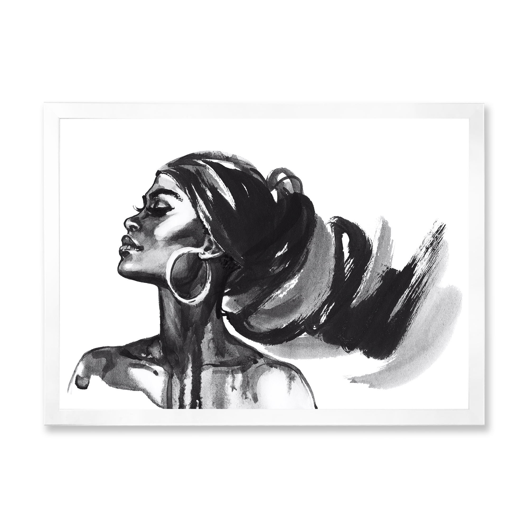 Designart 'Black and White Portrait of African American Woman IV' Modern Framed Art Print