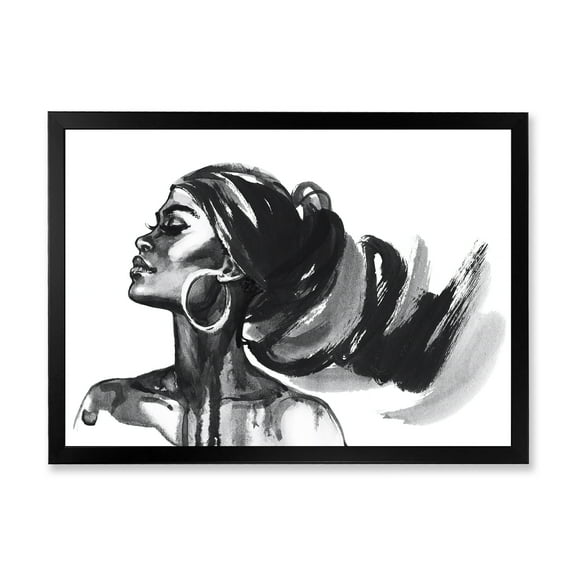 Designart 'Black and White Portrait of African American Woman IV' Modern Framed Art Print