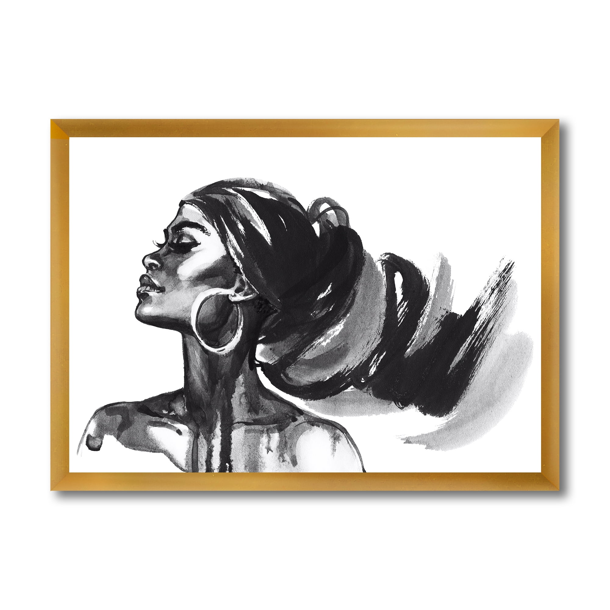 Designart 'Black and White Portrait of African American Woman IV' Modern Framed Art Print