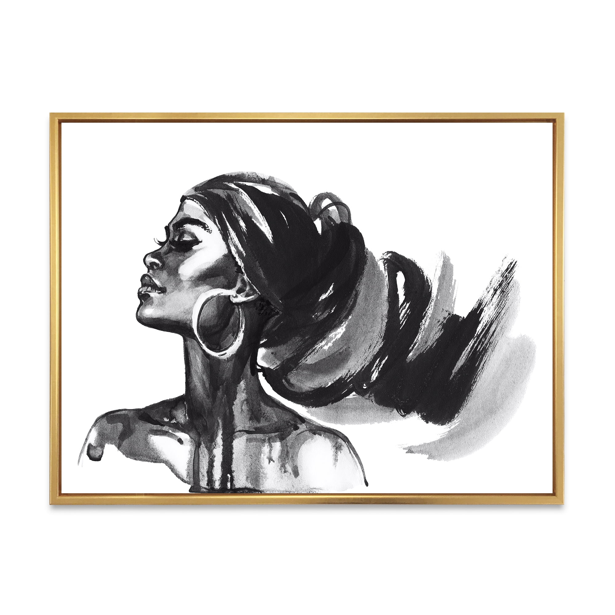 Designart 'Black and White Portrait of African American Woman IV' Modern Framed Canvas Wall Art Print