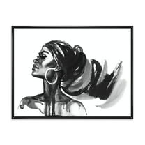Designart 'Black and White Portrait of African American Woman IV' Modern Framed Canvas Wall Art Print