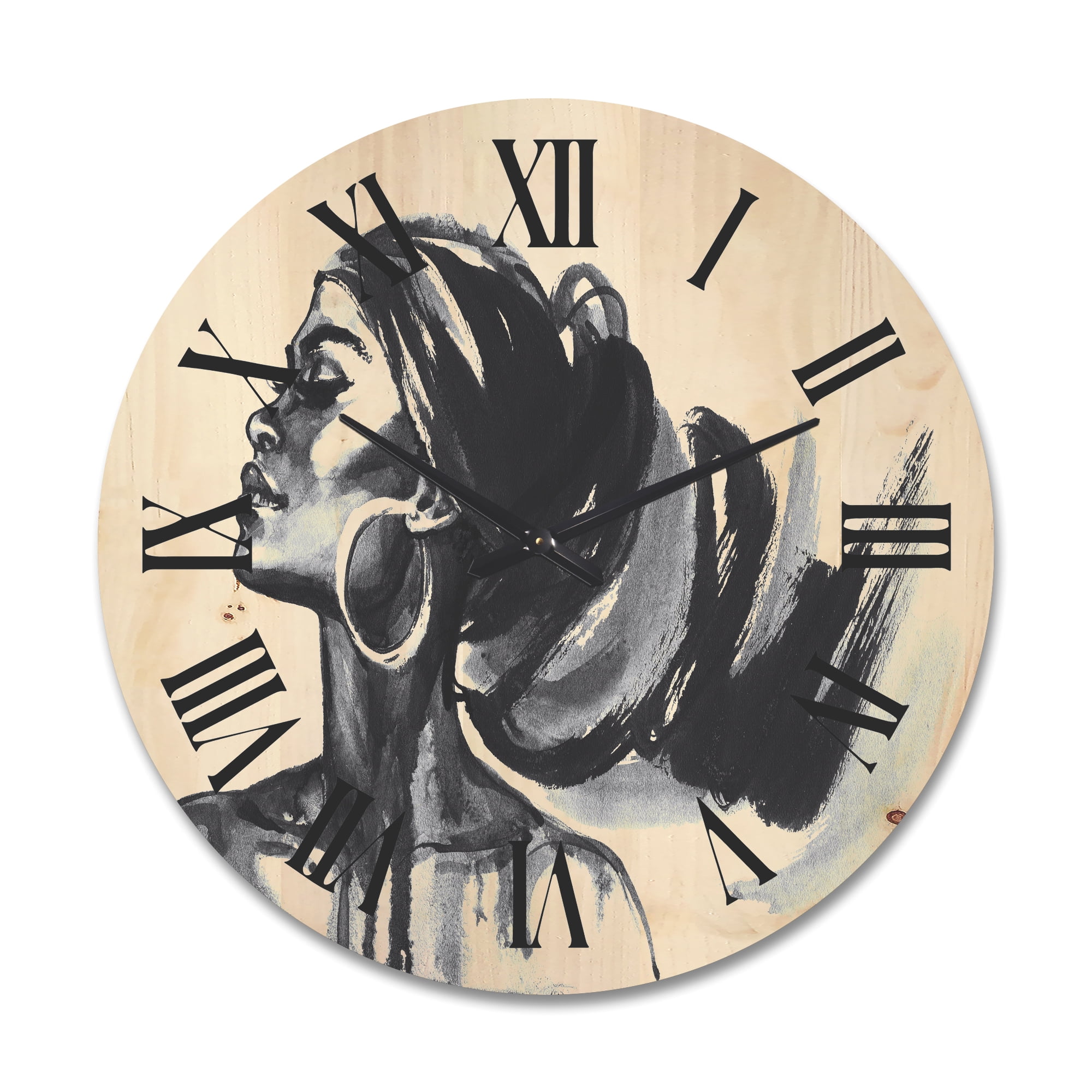 Designart 'Black and White Portrait of African American Woman IV' Modern Wood Wall Clock