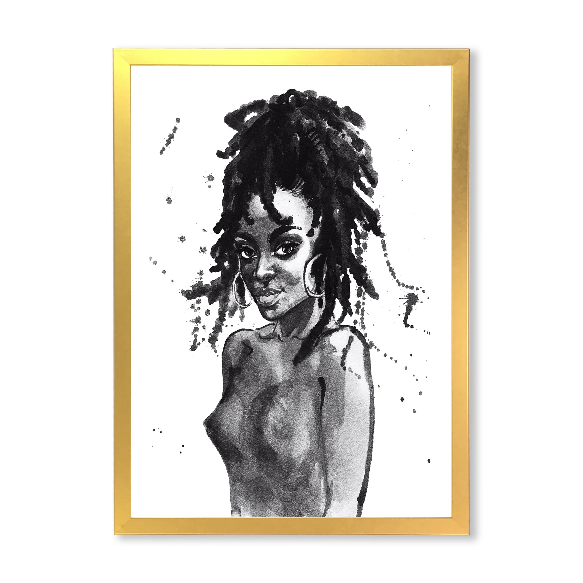 Designart 'Black and White Portrait of African American Woman V' Modern Framed Art Print