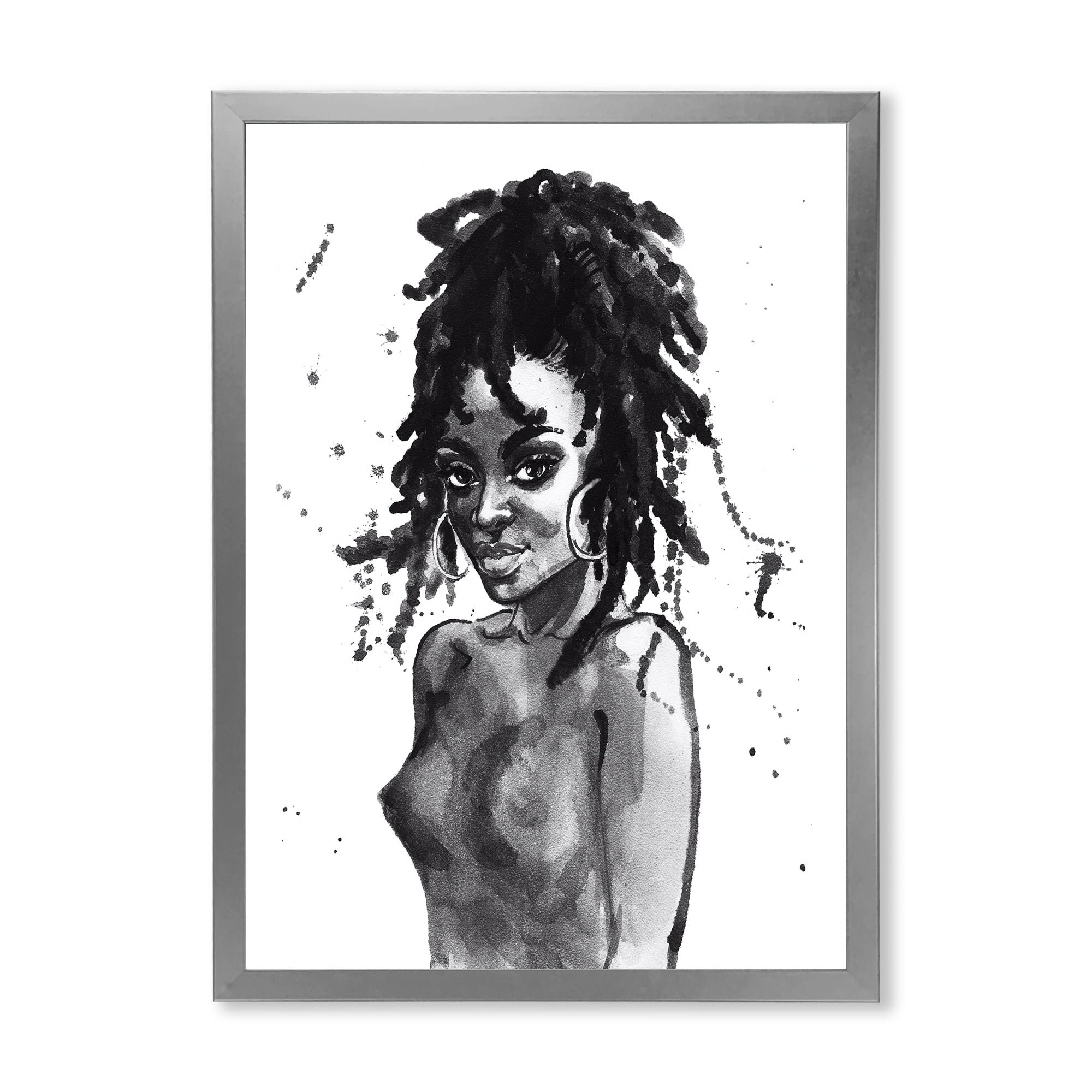 Designart 'Black and White Portrait of African American Woman V' Modern Framed Art Print