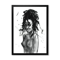Designart 'Black and White Portrait of African American Woman V' Modern Framed Art Print