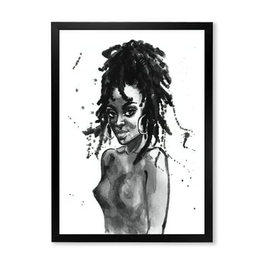 Designart 'Black and White Portrait of African American Woman V' Modern Framed Art Print