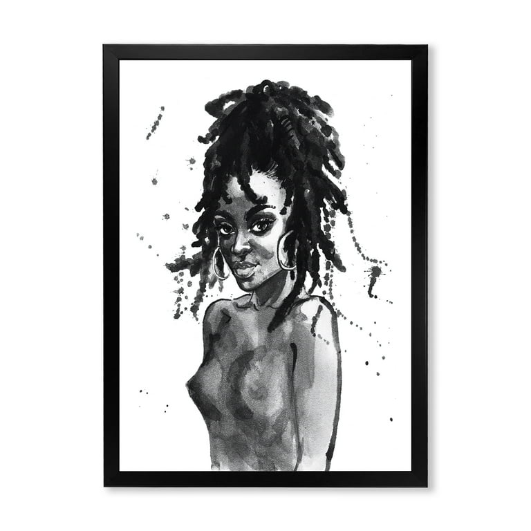 Black and White Portrait of African American Woman IV 32 in x 16 in Painting Canvas Art Print, by Designart