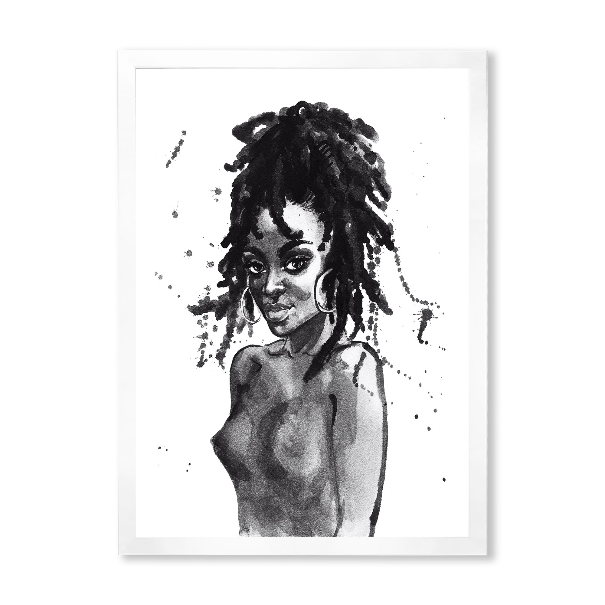 Designart 'Black and White Portrait of African American Woman V' Modern Framed Art Print