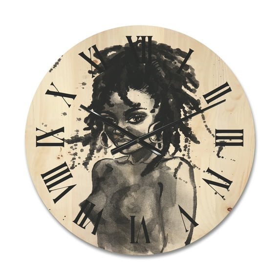 Designart 'Black and White Portrait of African American Woman V' Modern Wood Wall Clock