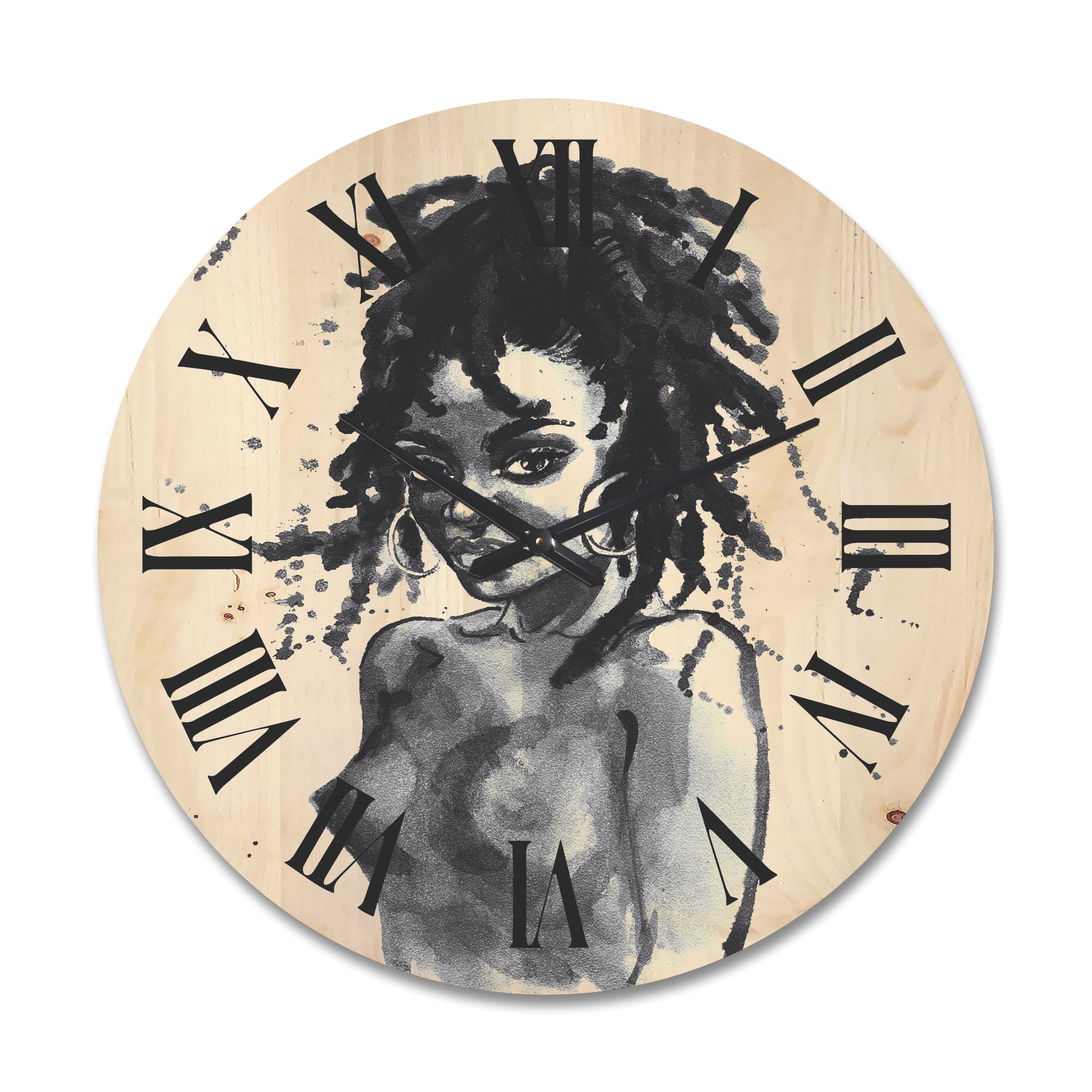 Designart 'Black and White Portrait of African American Woman V' Modern Wood Wall Clock
