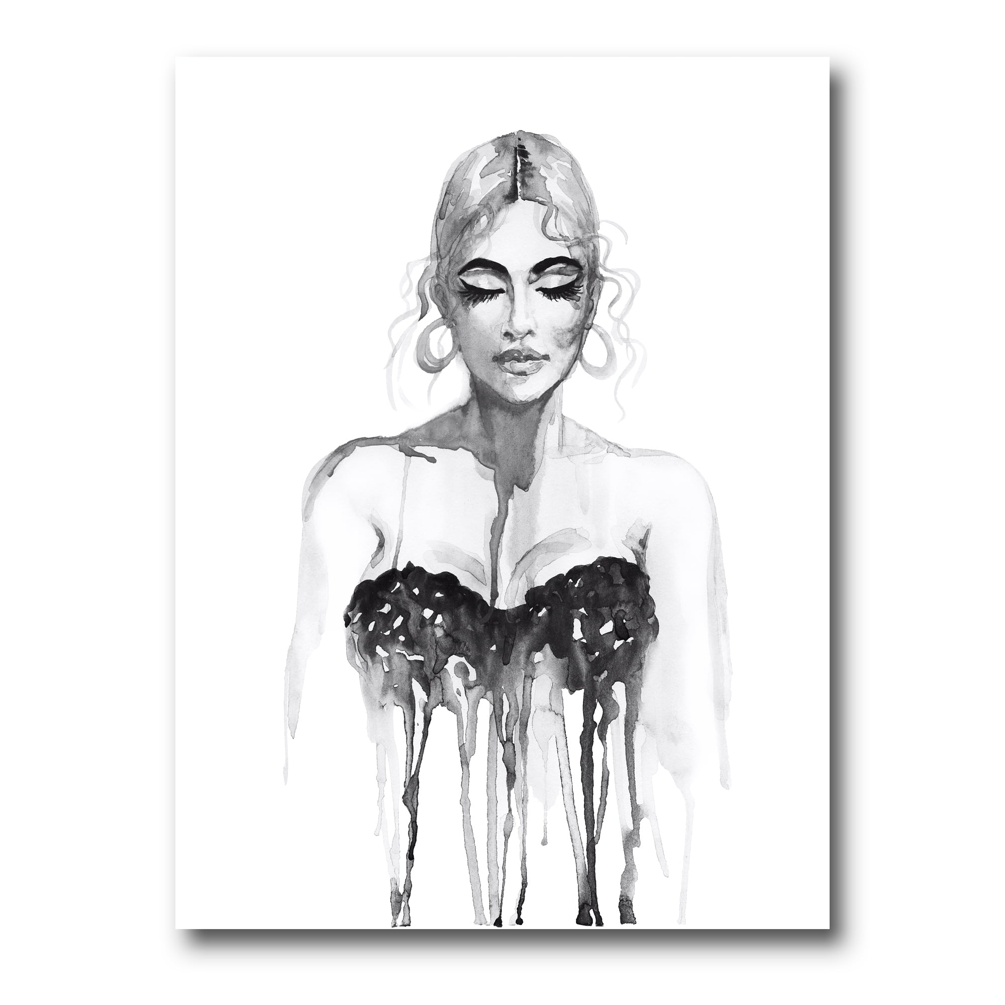 Designart ' Black and White Portrait of Woman Wearing Evening Dress '  Modern Canvas Wall Art Print 