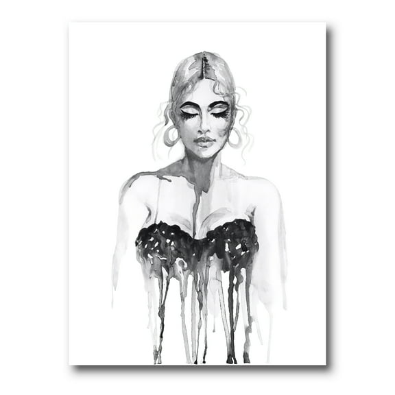 Designart ' Black and White Portrait of Woman Wearing Evening Dress ' Modern Canvas Wall Art Print