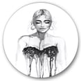 thumbnail image 1 of Designart 'Black and White Portrait of Woman Wearing Evening Dress' Modern Circle Metal Wall Art 36x36 - Disc of 36, 1 of 5