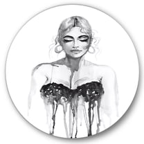 Designart 'Black and White Portrait of Woman Wearing Evening Dress' Modern Circle Metal Wall Art 36x36 - Disc of 36