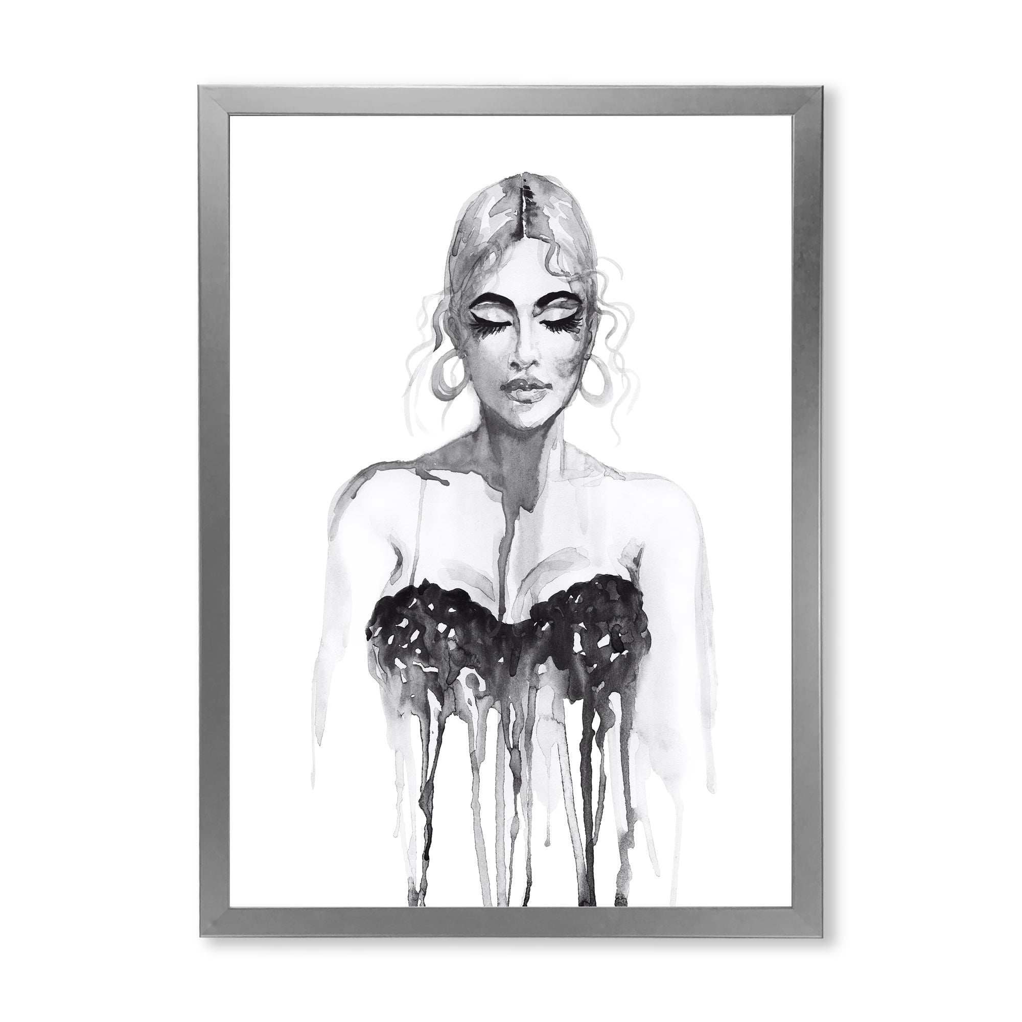 Designart 'Black and White Portrait of Woman Wearing Evening Dress' Modern Framed Art Print