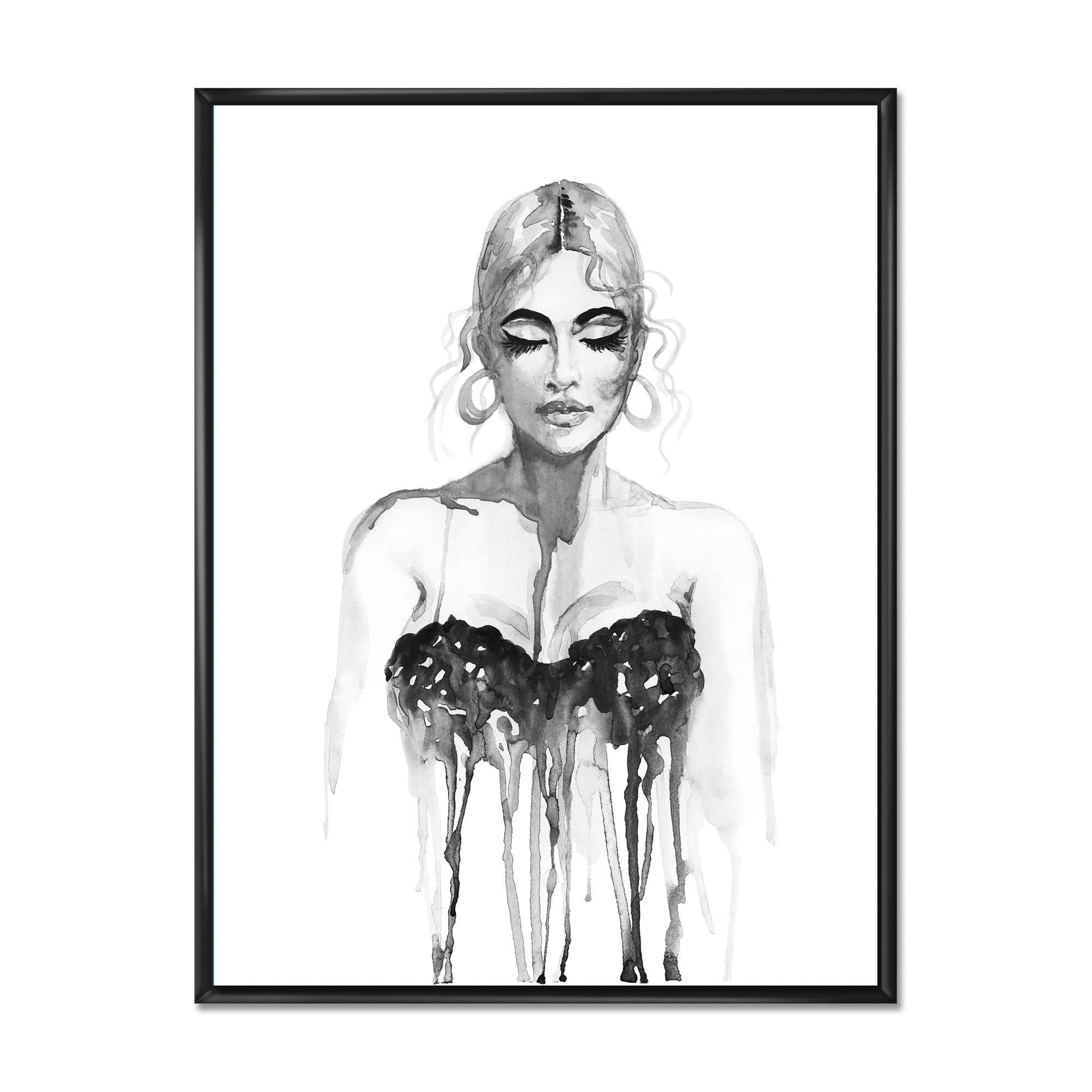Designart 'Black and White Portrait of Woman Wearing Evening Dress' Modern Framed Canvas Wall Art Print