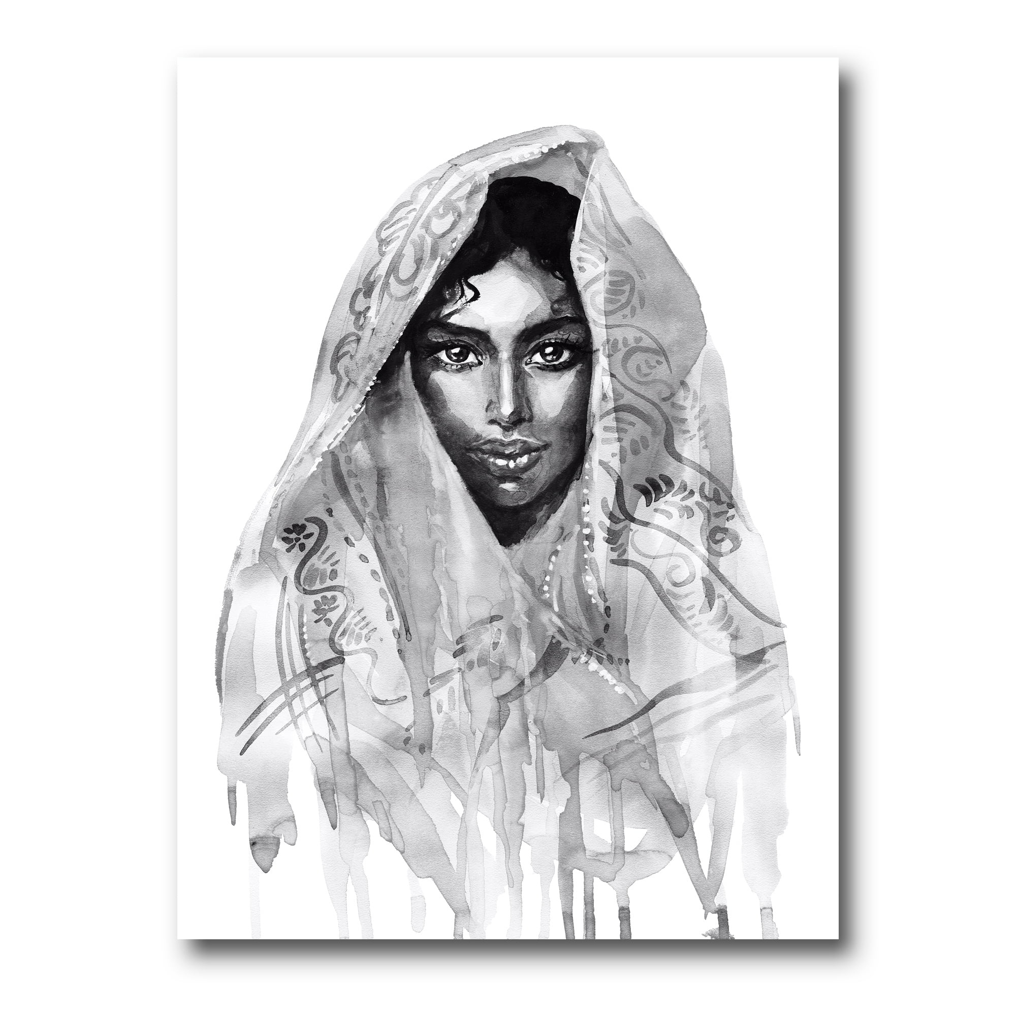 Designart ' Black and White Portrait of Young Indian Woman I ' Modern Canvas Wall Art Print