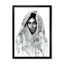 Designart 'Black and White Portrait of Young Indian Woman I' Modern Framed Art Print