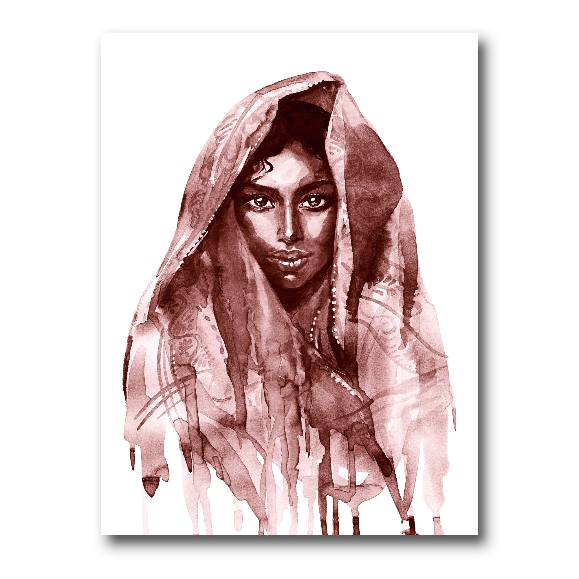 Designart ' Black and White Portrait of Young Indian Woman II ' Modern Canvas Wall Art Print
