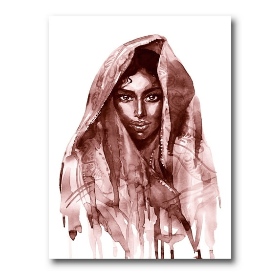 Designart ' Black and White Portrait of Young Indian Woman II ' Modern Canvas Wall Art Print