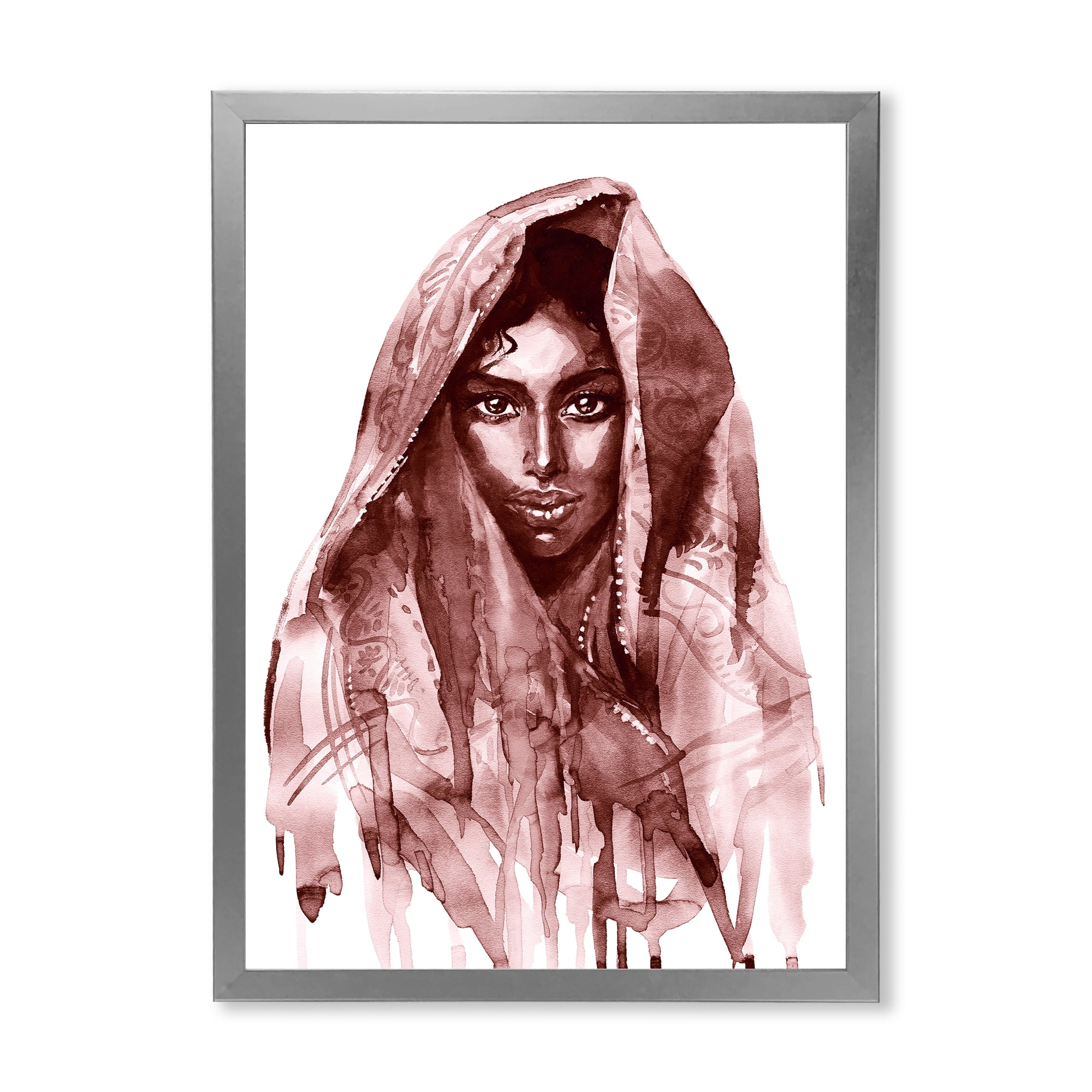Designart 'Black and White Portrait of Young Indian Woman II' Modern Framed Art Print