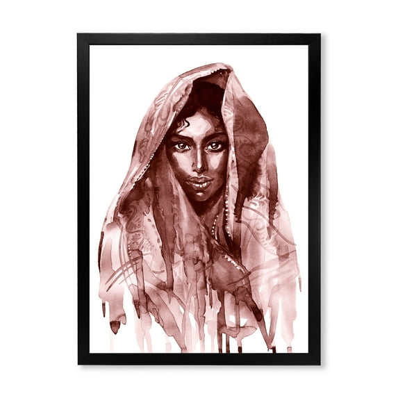 Designart 'Black and White Portrait of Young Indian Woman II' Modern Framed Art Print