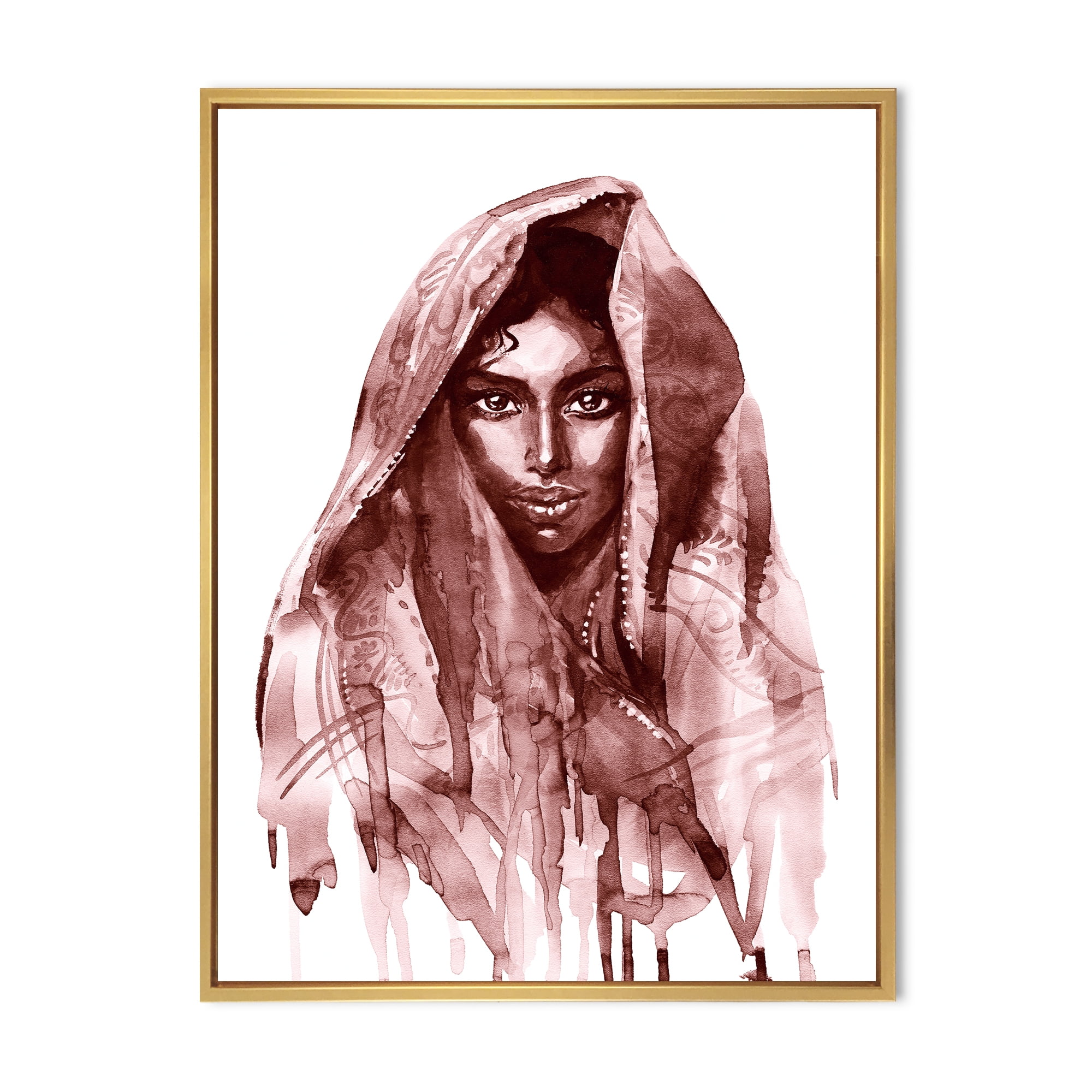 Designart 'Black and White Portrait of Young Indian Woman II' Modern Framed Canvas Wall Art Print