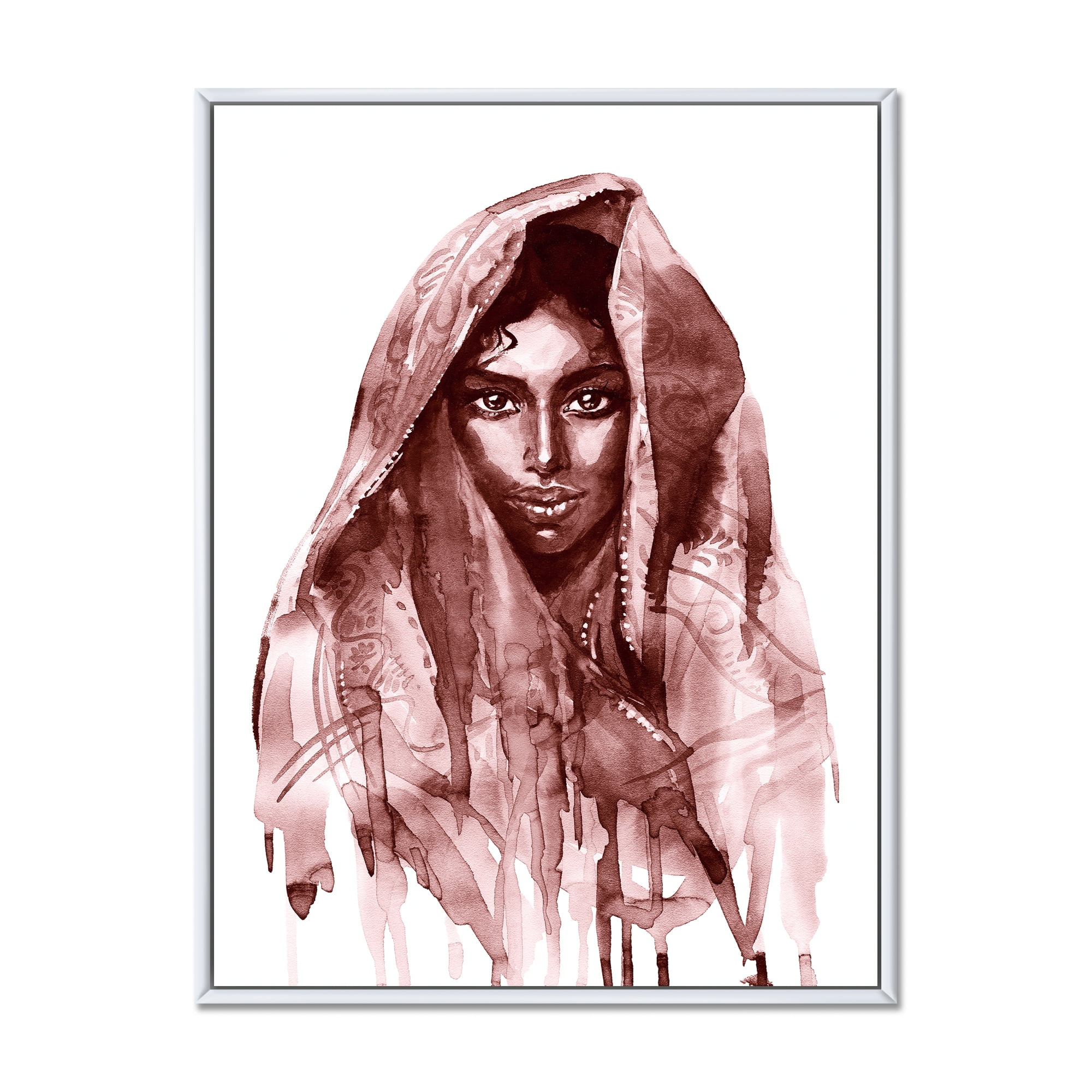 Designart 'Black and White Portrait of Young Indian Woman II' Modern Framed Canvas Wall Art Print