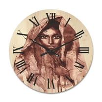 Designart 'Black and White Portrait of Young Indian Woman II' Modern Wood Wall Clock