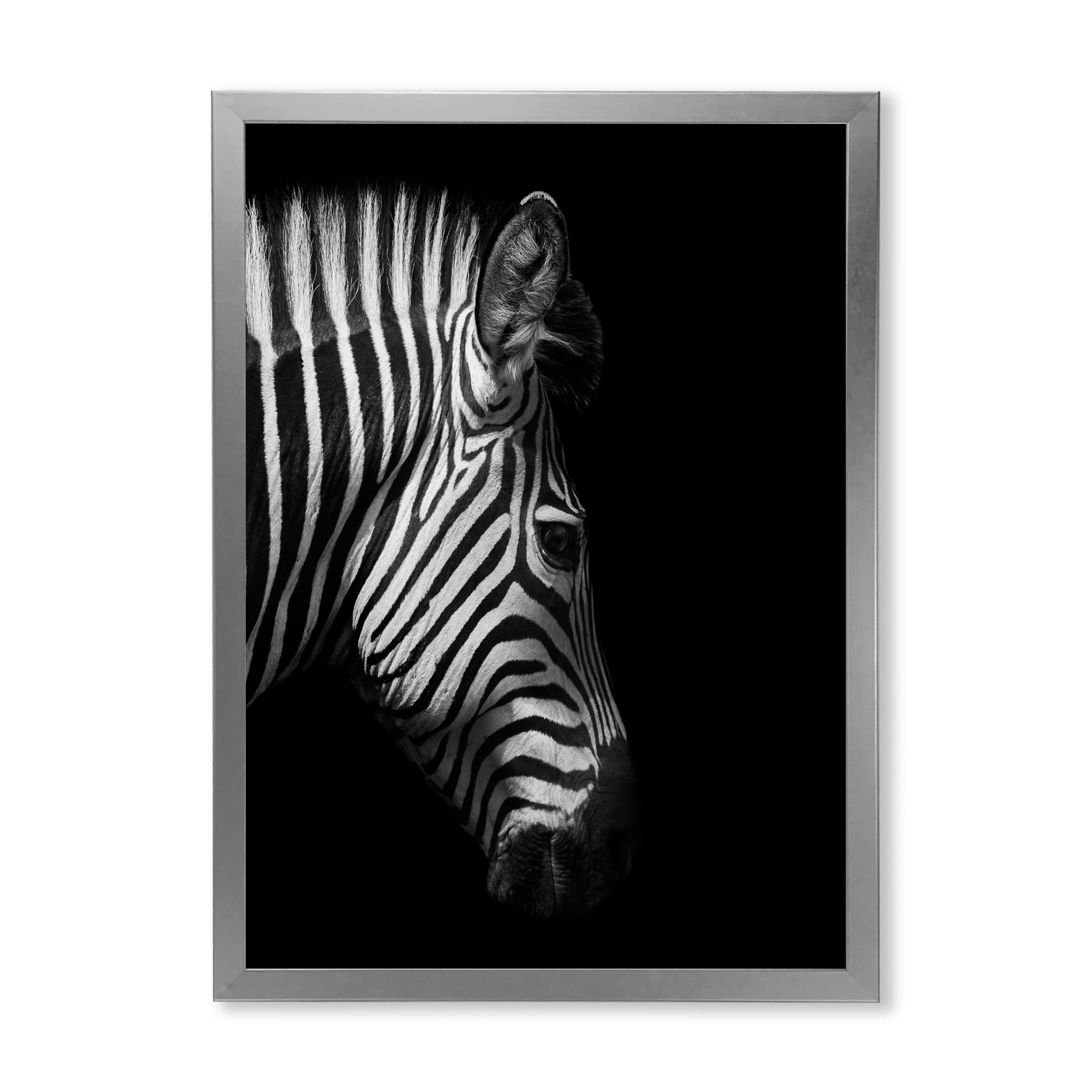 Designart 'Black and White Portrait of Zebra Head' Farmhouse Framed Art Print