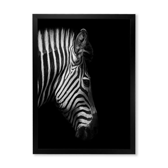 Designart 'Black and White Portrait of Zebra Head' Farmhouse Framed Art Print