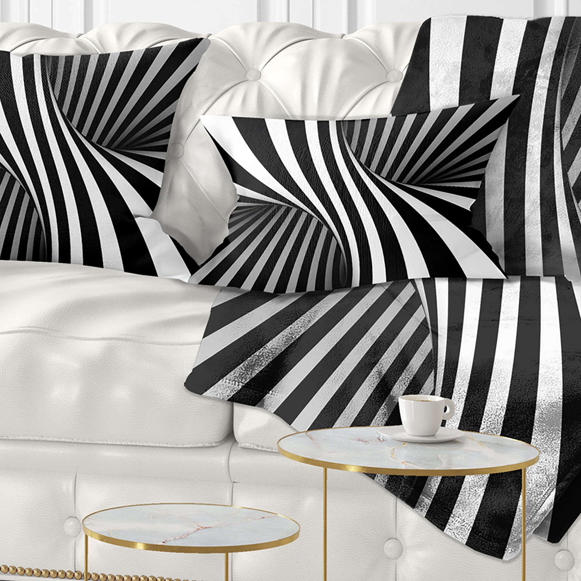 Designart Black and White Spiral - Abstract Throw Pillow - 12x20