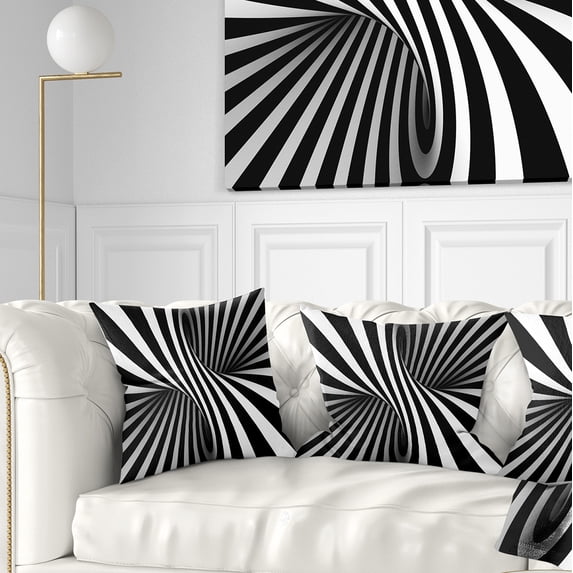 Designart Black and White Spiral - Abstract Throw Pillow - 16x16