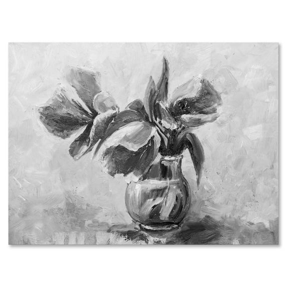 Designart ' Black and White Still Life Of Flowers In A Vase ' Traditional Canvas Wall Art Print