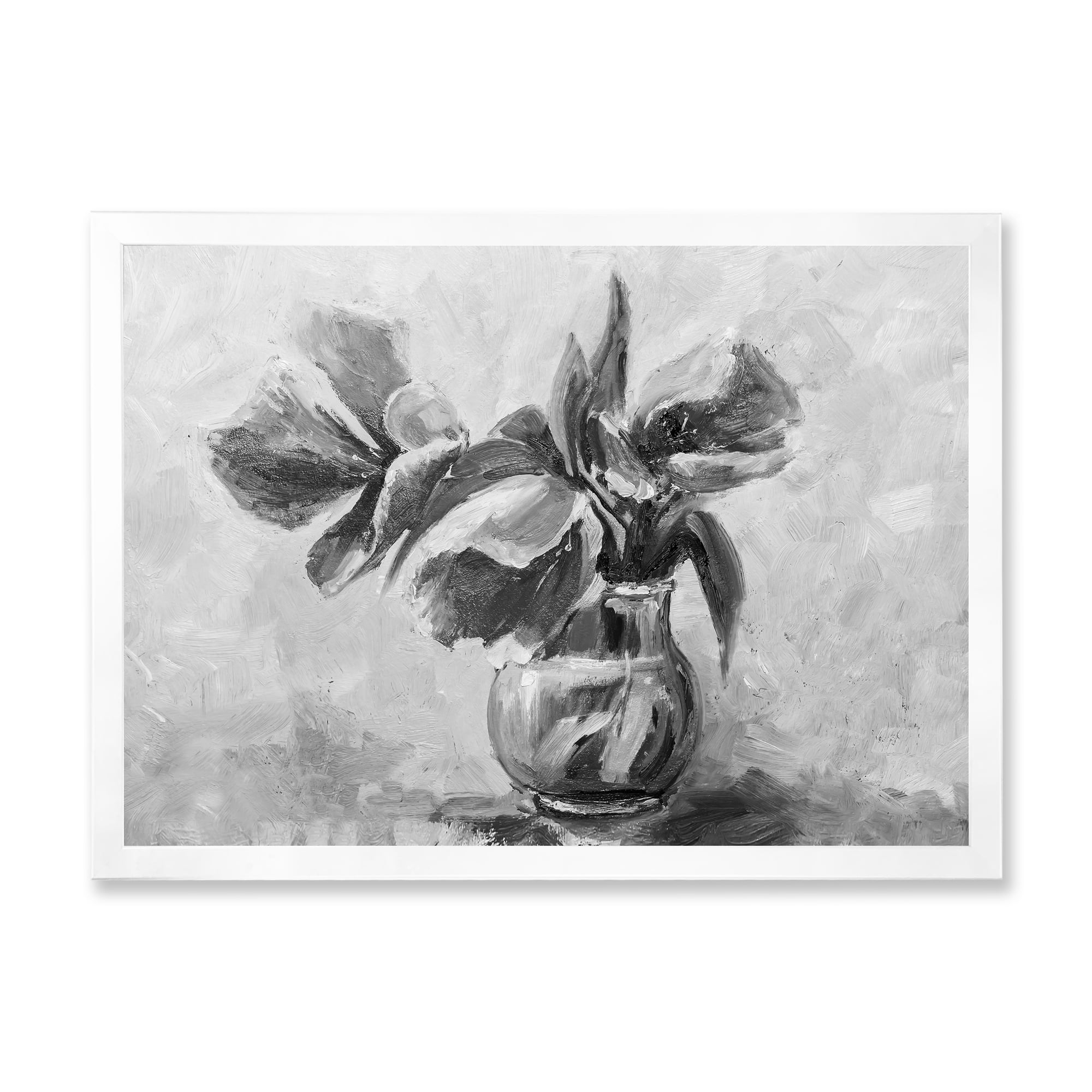 Designart 'Black and White Still Life Of Flowers In A Vase' Traditional Framed Art Print