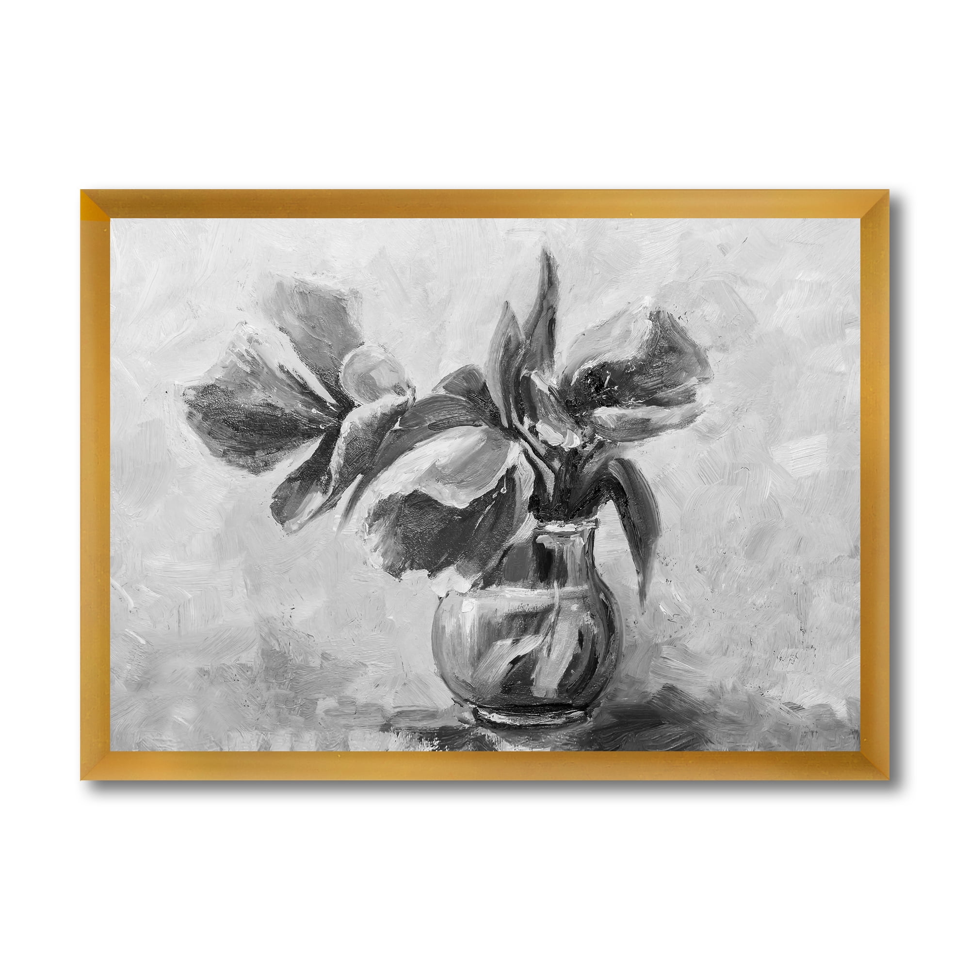 Designart 'Black and White Still Life Of Flowers In A Vase' Traditional Framed Art Print