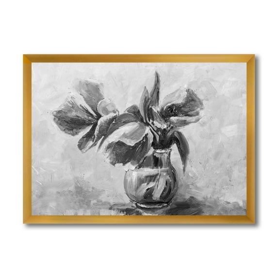 Designart 'Black and White Still Life Of Flowers In A Vase' Traditional Framed Art Print