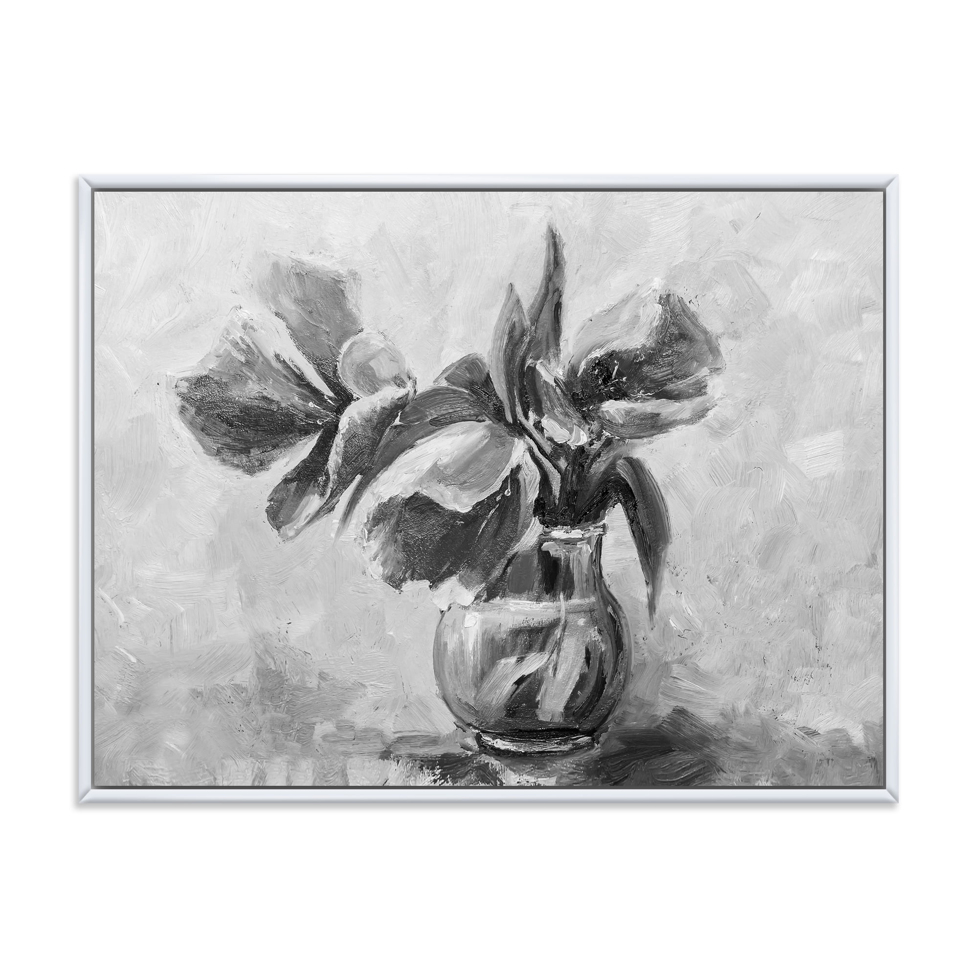 Designart 'Black and White Still Life Of Flowers In A Vase' Traditional Framed Canvas Wall Art Print