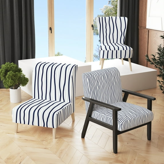 Designart "Black and White Striped Pattern" Upholstered Patterned Accent Chair and Arm Chair