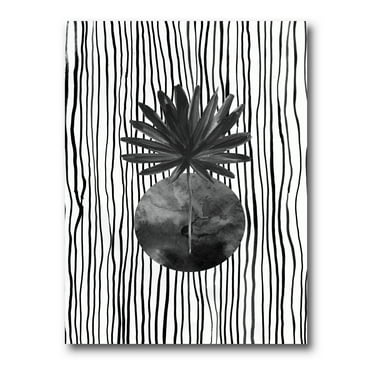 Designart ' Black and White Striped Under Tropical Leaf I ' Modern Canvas Wall Art Print